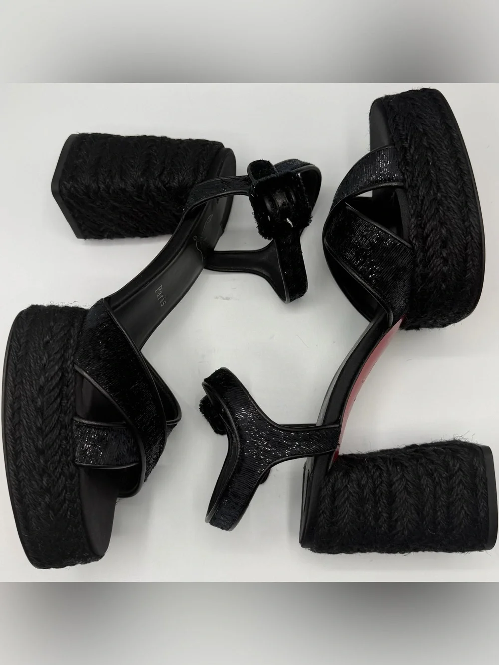 NIB Christian Louboutin Black Espadrille Calakala Platform Chunky 85 mm Heels